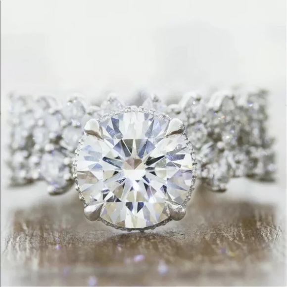 New 2pc Set 925 Silver Diamond Engagement Ring - Picture 4 of 4